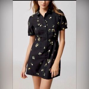 Urban Outfitters Black Mini Dress with Yellow & White Floral Print